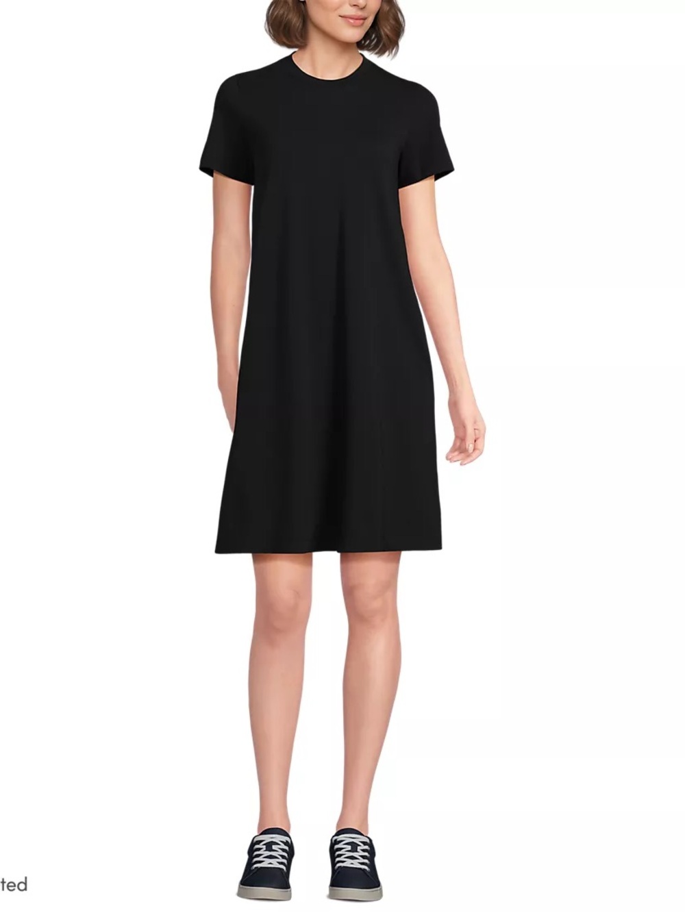 NWOT Lands' End Black Women's Cotton Jersey Crew Neck T Shirt Dress Pockets M
